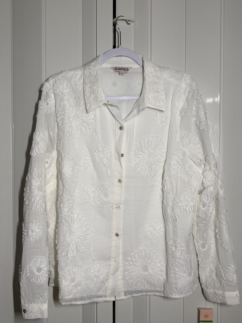 Nanette Lepore White Floral Embroidered Button-Up Shirt